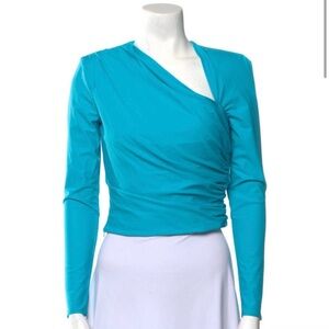 Self Portrait Turquoise Long-Sleeve Wrap Top